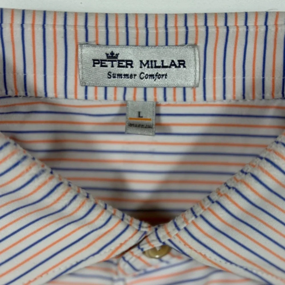 Peter Millar Summer Comfort Polo Kinloch Course Mens Large Striped Blue Orange